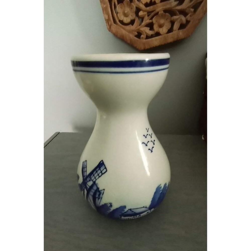 Unmarked Stoneware Vase With A Windmill Sailboat Birds